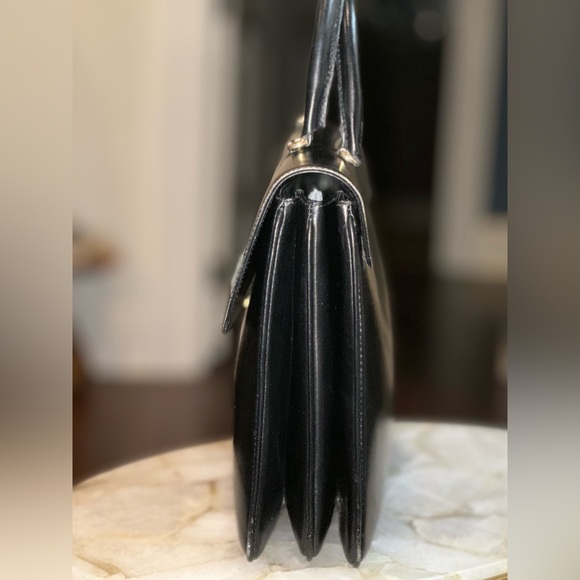 🖤 Bally Vintage Black Leather Accordion Satchel Bag - Picture 5 of 16